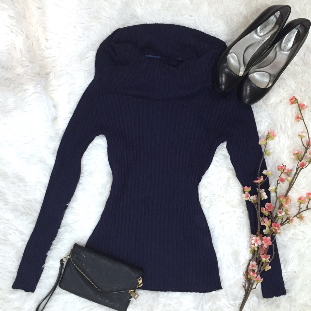 Apt. 9 Ribbed Knit Cowl Sweater in Blue SZ S